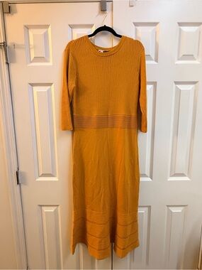 Women's Mustard Ribbed Knit Dress - Casual Elegant